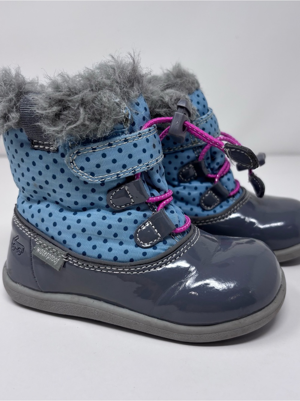 See Kai Run Toddler Girls Size 7 Waterproof Winter Snow Boots Blue Polka Dot